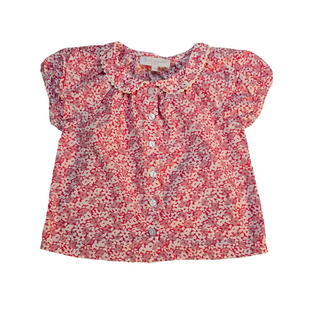 Cadet Rousselle Paris Girls Pink Floral Peter Pan Collar Button Down Top 24M